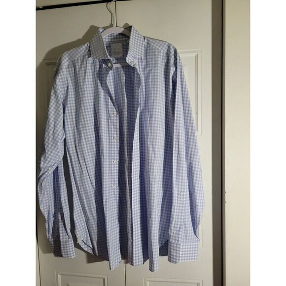 Miller's Oath Shirt Men's 17 Large Button Dress Shirt Checkered White Blue Nwot - Picture 1 of 8